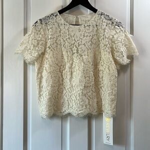 NWT Revelry Ivory Lace Top w/ Keyhole and Zippered Back - Size 10